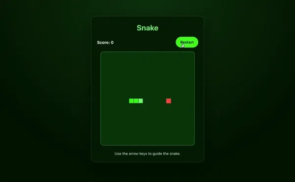 Snake game built and previewed live in the chat by the CopilotKit + Daytona coding agent