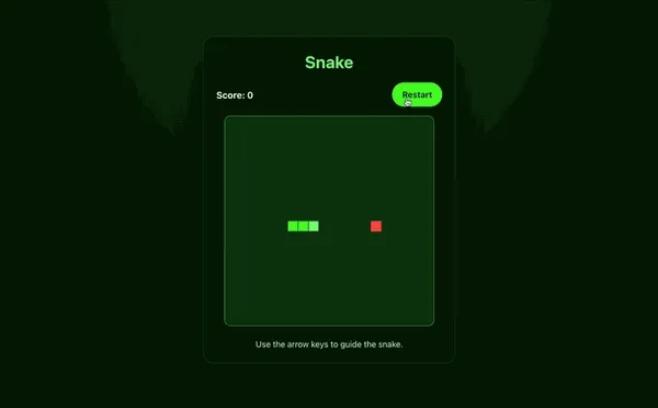 Snake game built and previewed live in the chat by the CopilotKit + Daytona coding agent